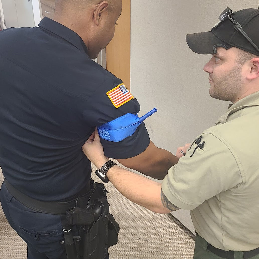 Officer with medical equipment